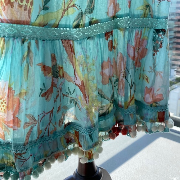Maxi Spring Boho Dress in Tropical Bird Print Fabric Trimmed in Lace - Small - Picture 13 of 17